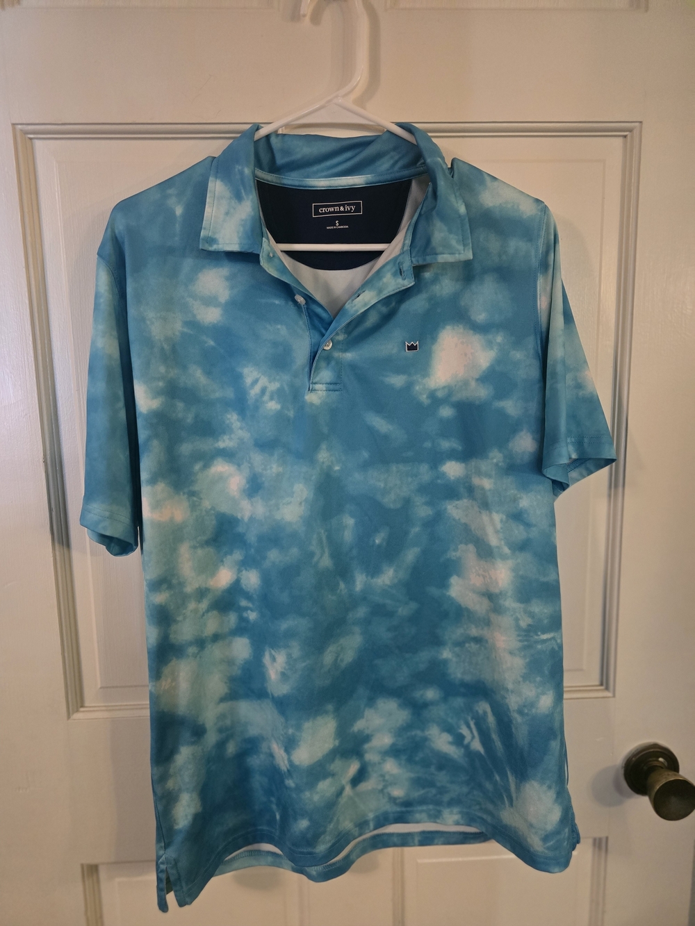 crown & ivy Tie-Dye Sky Blue Short-Sleeve Polo #205